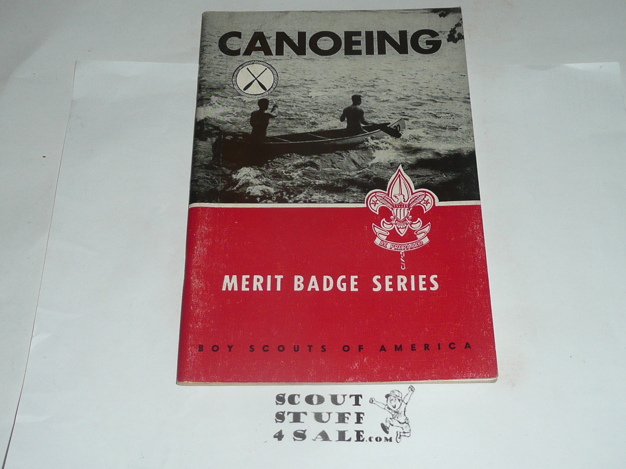Canoeing  Merit Badge Pamphlet, Type 6, Picture Top Red Bottom Cover, 5-52 Printing