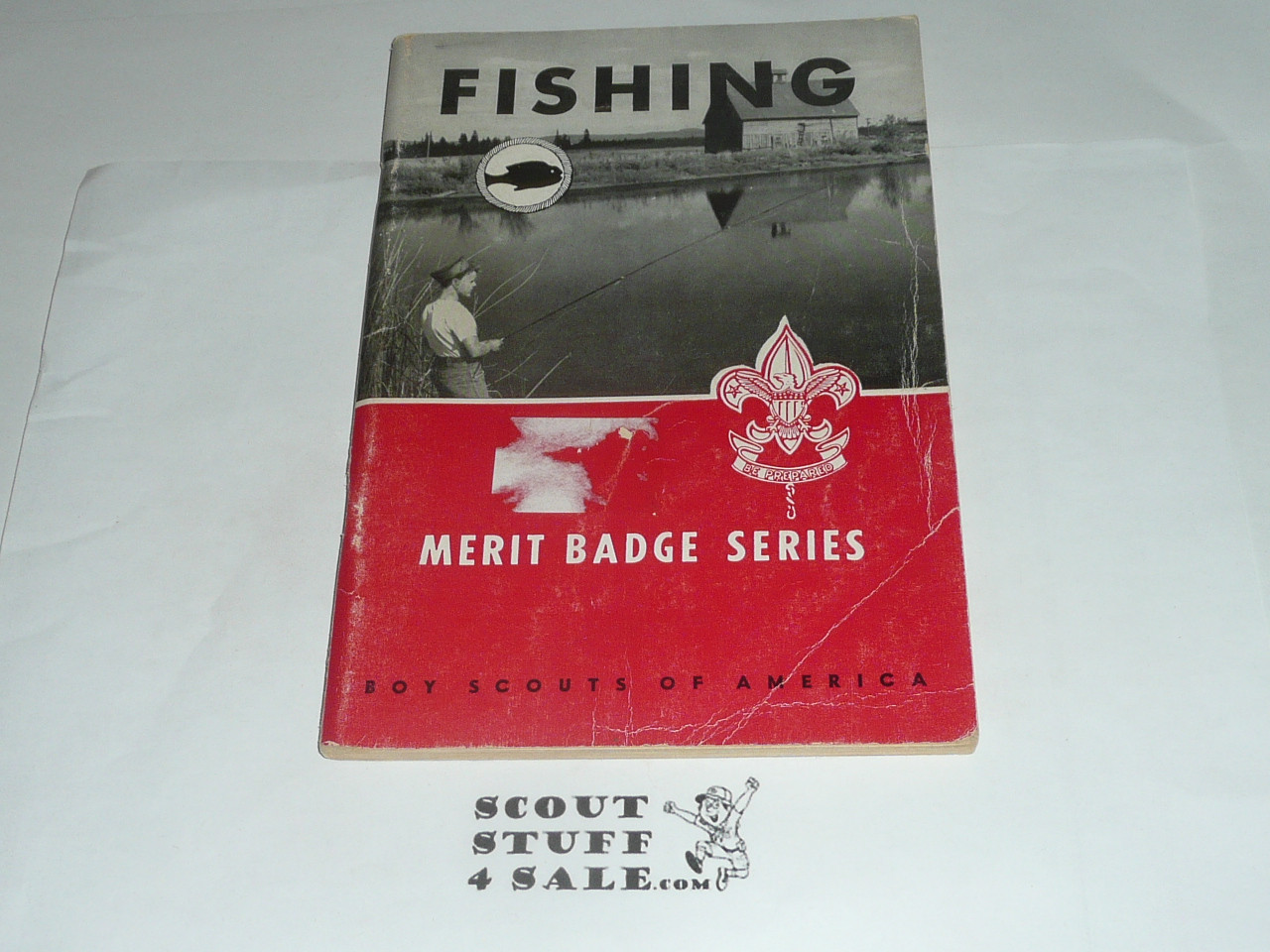 Fishing Merit Badge Pamphlet, Type 6, Picture Top Red Bottom Cover, 5-57 Printing