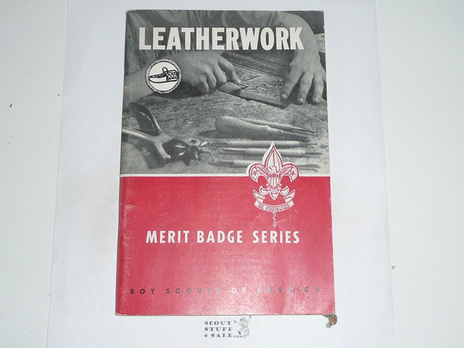 Leatherwork  Merit Badge Pamphlet, Type 6, Picture Top Red Bottom Cover, 4-65 Printing