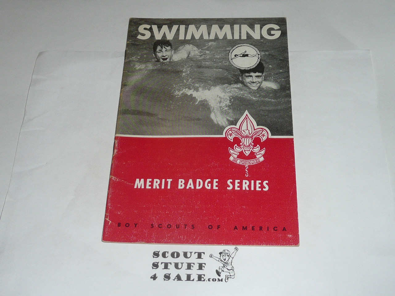 Swimming  Merit Badge Pamphlet, Type 6, Picture Top Red Bottom Cover, 7-57 Printing