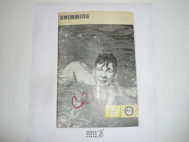 Swimming Merit Badge Pamphlet, Type 8, Green Band Cover, 3-76 Printing
