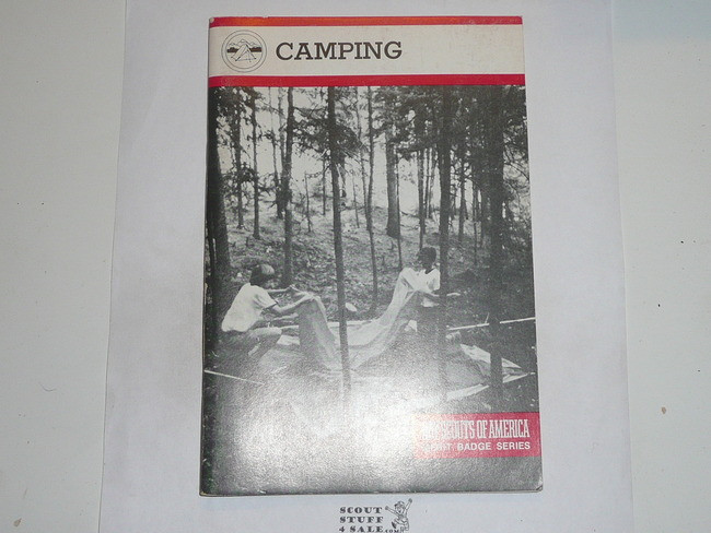 Camping Merit Badge Pamphlet, Type 9, Red Band Cover, 2-90 Printing