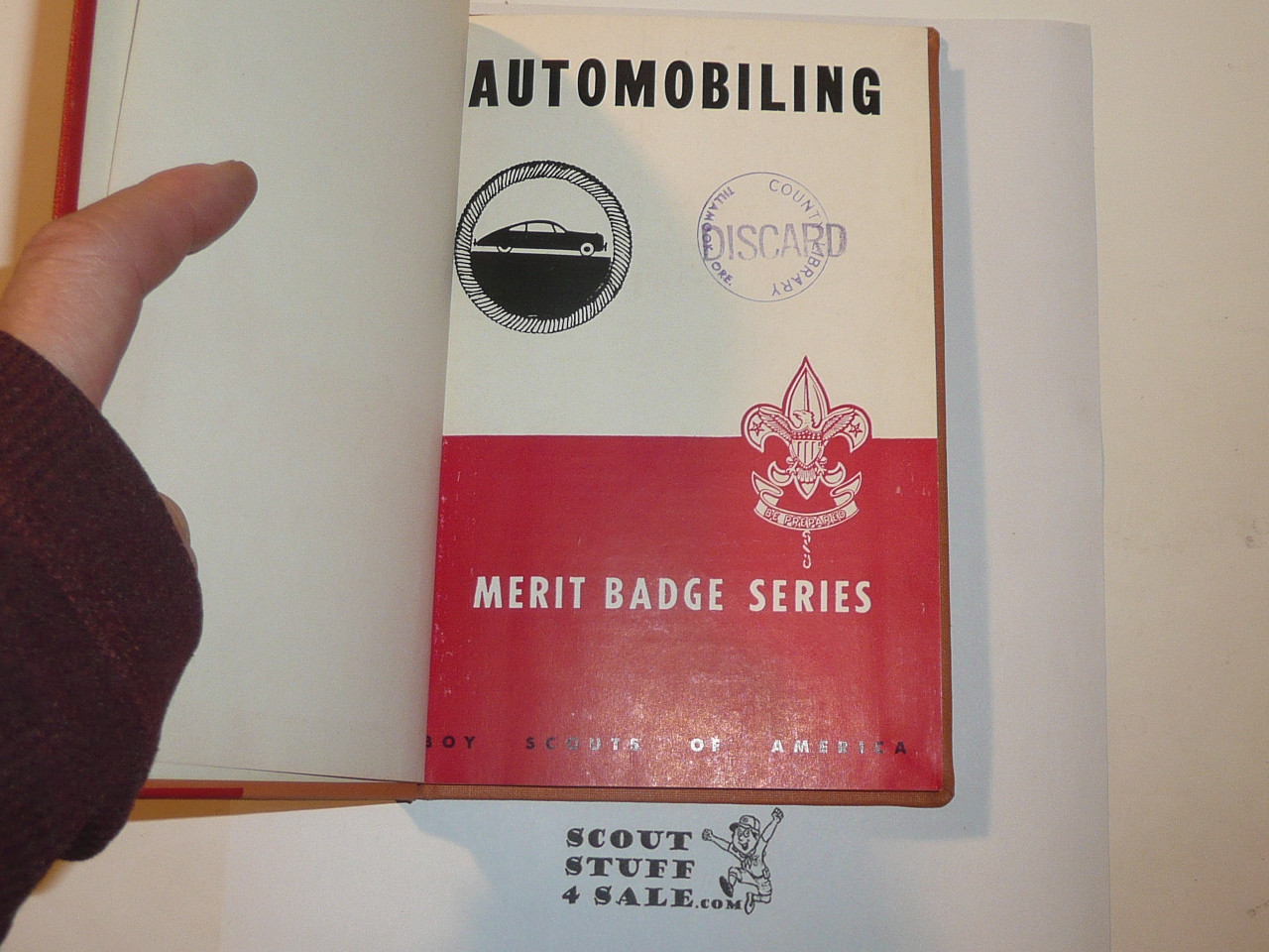 Automobiling Library Bound Merit Badge Pamphlet, Type 5, Red/Wht Cover, 1-51 Printing