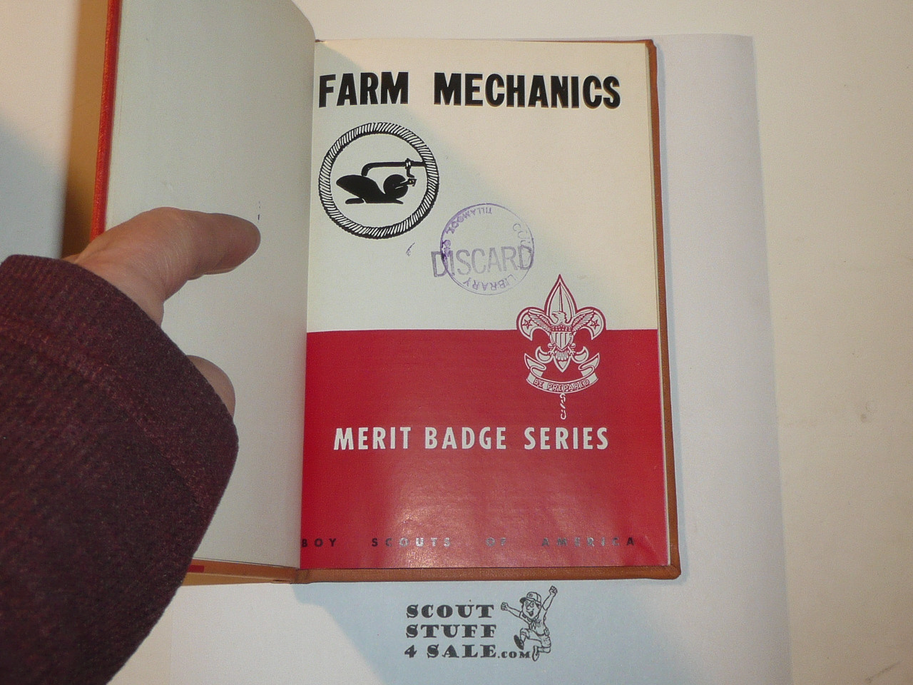 Farm Mechanics Library Bound Merit Badge Pamphlet, Type 5, Red/Wht Cover, 12-50 Printing