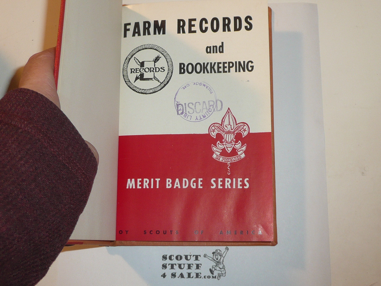 Farm Records and Bookkeeping Library Bound Merit Badge Pamphlet, Type 5, Red/Wht Cover, 1-51 Printing