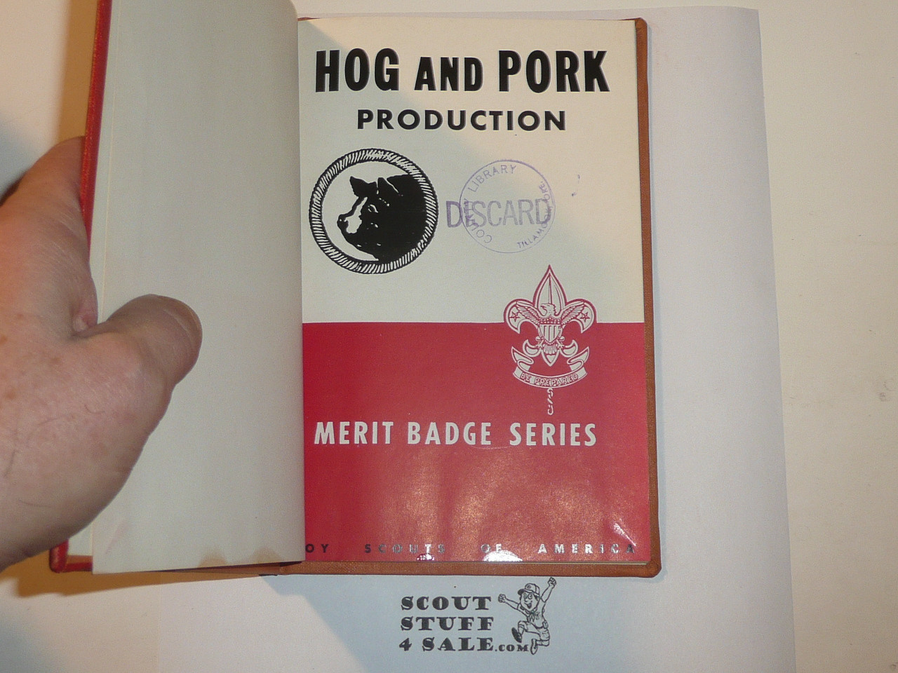Hog and Pork Production Library Bound Merit Badge Pamphlet, Type 5, Red/Wht Cover, 9-50 Printing