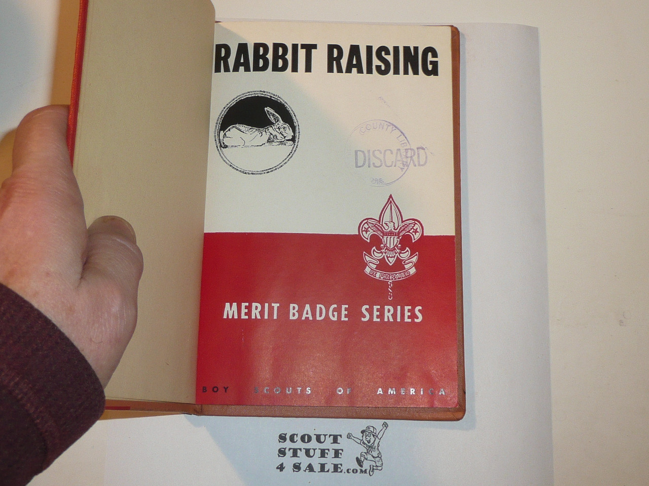 Rabbit Raising Library Bound Merit Badge Pamphlet, Type 5, Red/Wht Cover, 4-51 Printing