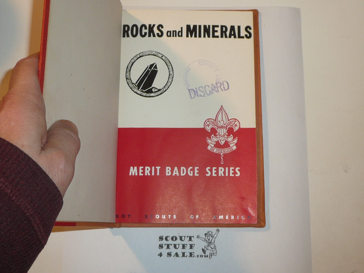 Rocks and Minerals Library Bound Merit Badge Pamphlet, Type 5, Red/Wht Cover, 2-51 Printing
