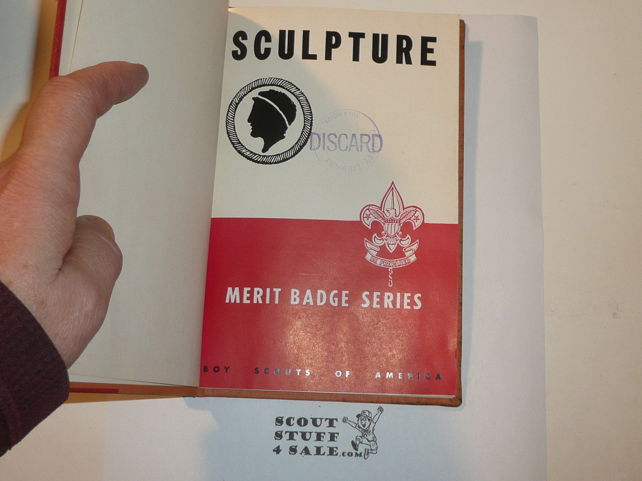 Sculpture Library Bound Merit Badge Pamphlet, Type 5, Red/Wht Cover, 1-50 Printing