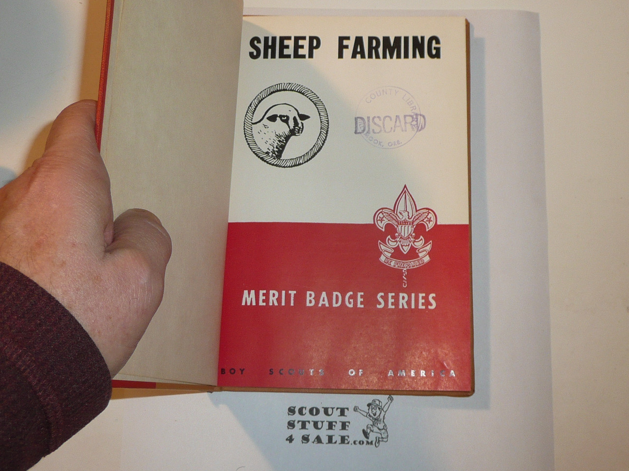 Sheep Farming Library Bound Merit Badge Pamphlet, Type 5, Red/Wht Cover, 8-49 Printing