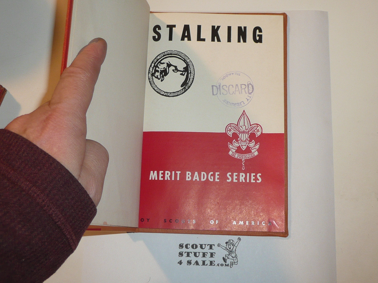 Stalking Library Bound Merit Badge Pamphlet, Type 5, Red/Wht Cover, 10-50 Printing
