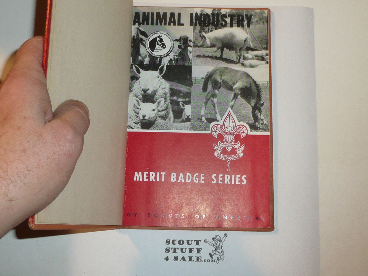 Animal Industry Library Bound Merit Badge Pamphlet, Type 6, Picture Top Red Bottom Cover, 2-55 Printing