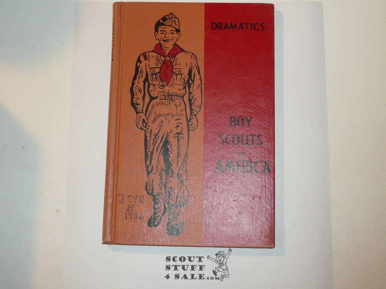 Dramatics Library Bound Merit Badge Pamphlet, Type 6, Picture Top Red Bottom Cover, 2-60 Printing