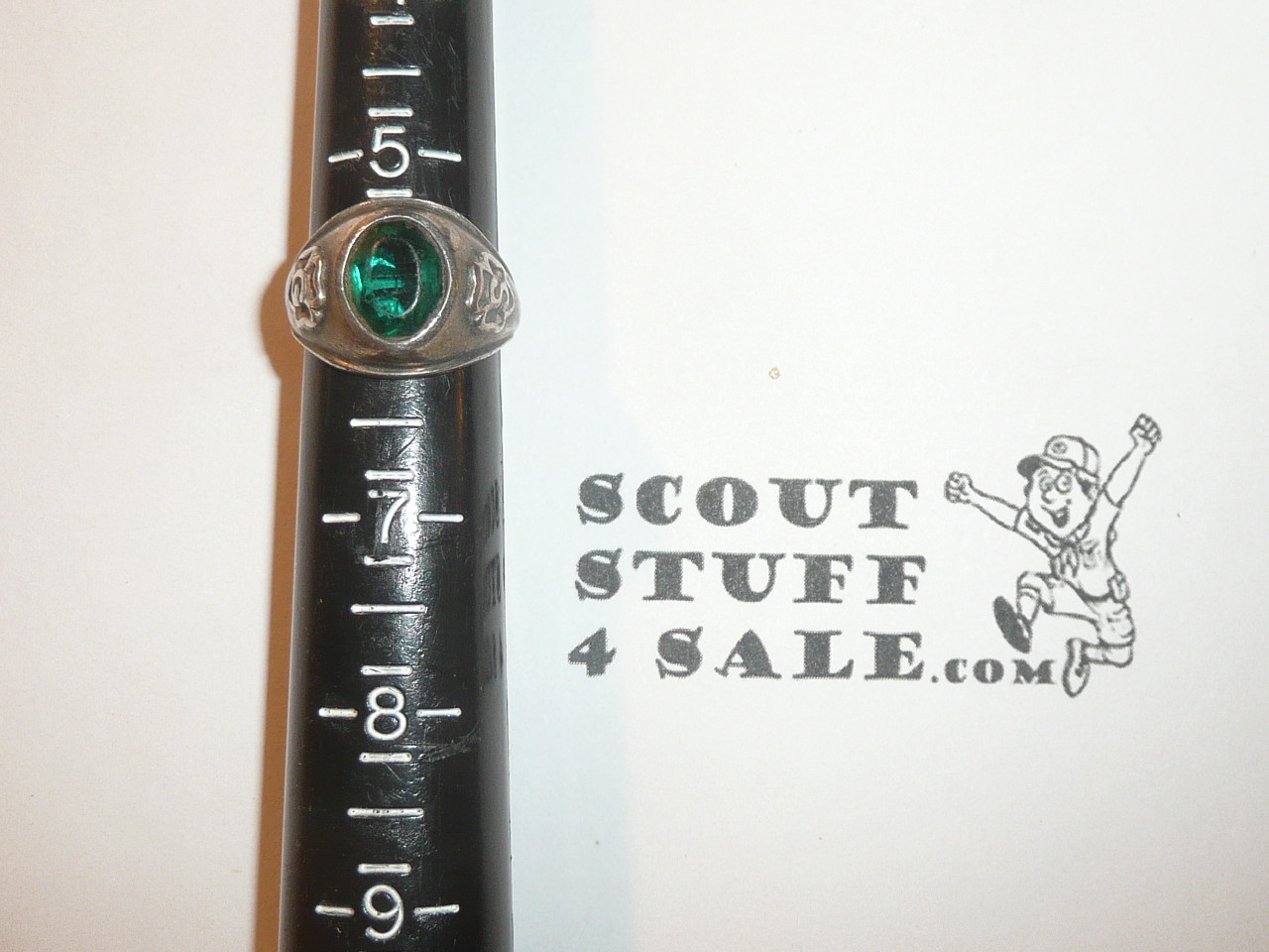 Girl Scout Ring, Early, SILVER with Green Stone, HC29