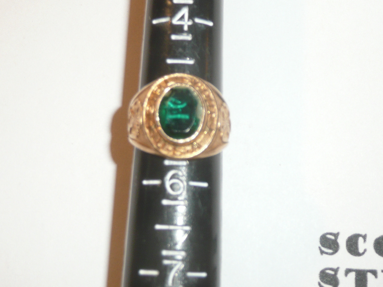 Girl Scout Ring, Early, 10k GOLD with Green Stone, HC35