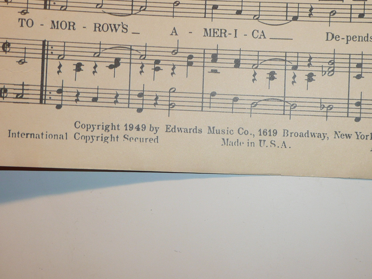 1949 Tomorrow's America Sheet Music, by Leo Edwards