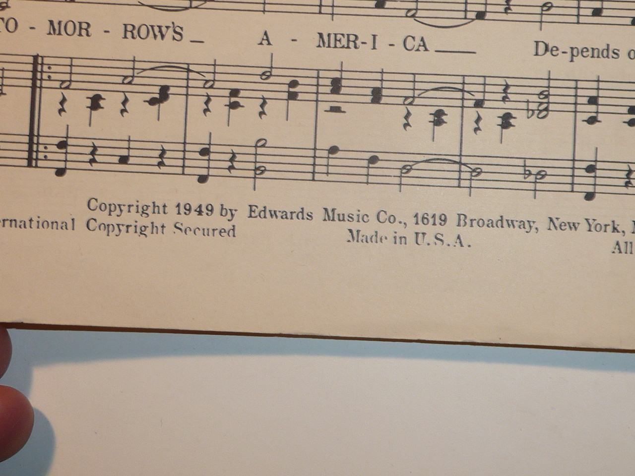 1949 Tomorrow's America Sheet Music, by Leo Edwards #2