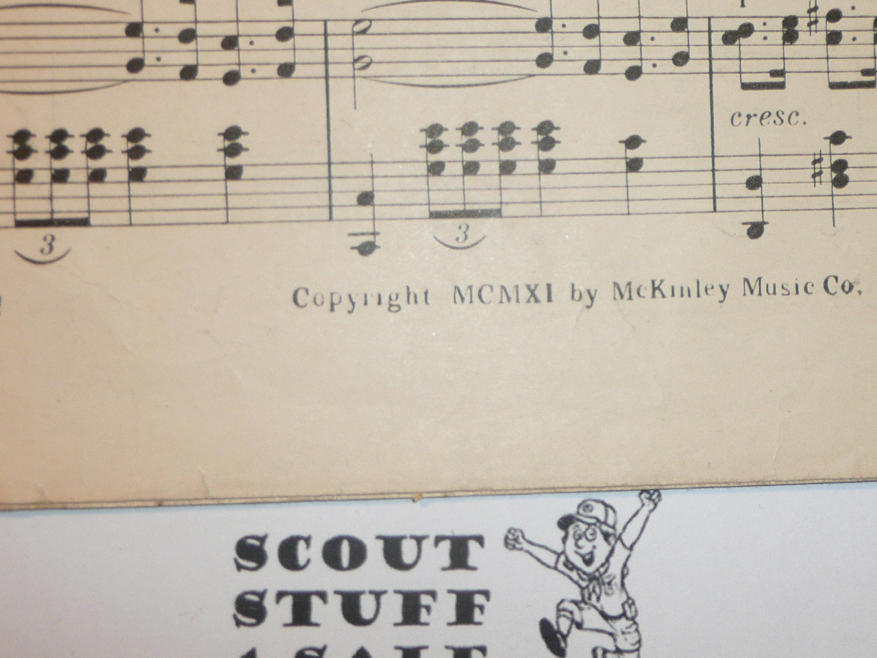 1911 The Boy Scouts March Sheet Music, by Ella V. Herman, shows wear