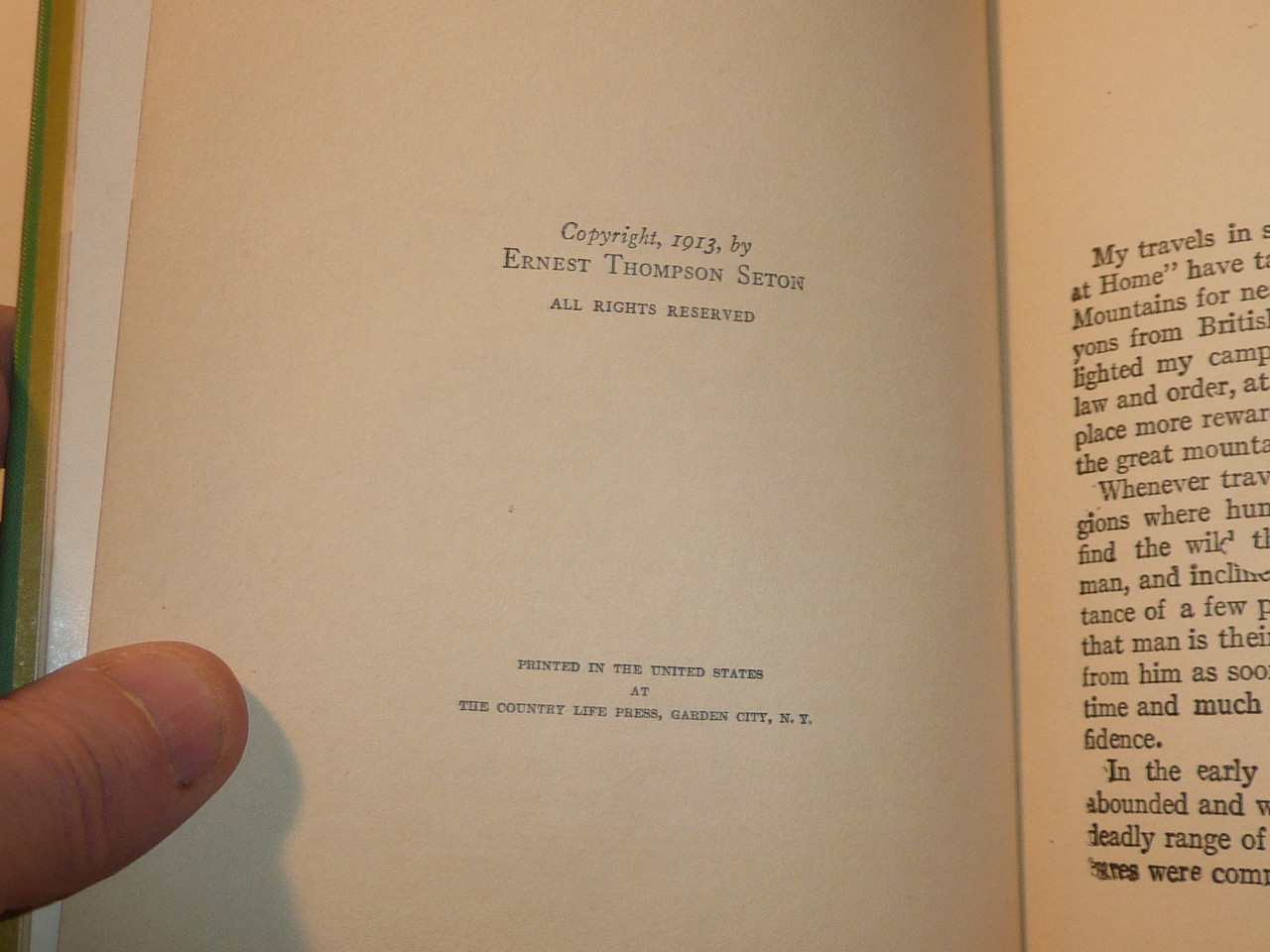 1913 Wild Animals At Home, By Ernest Thompson Seton, First Printing, green binding