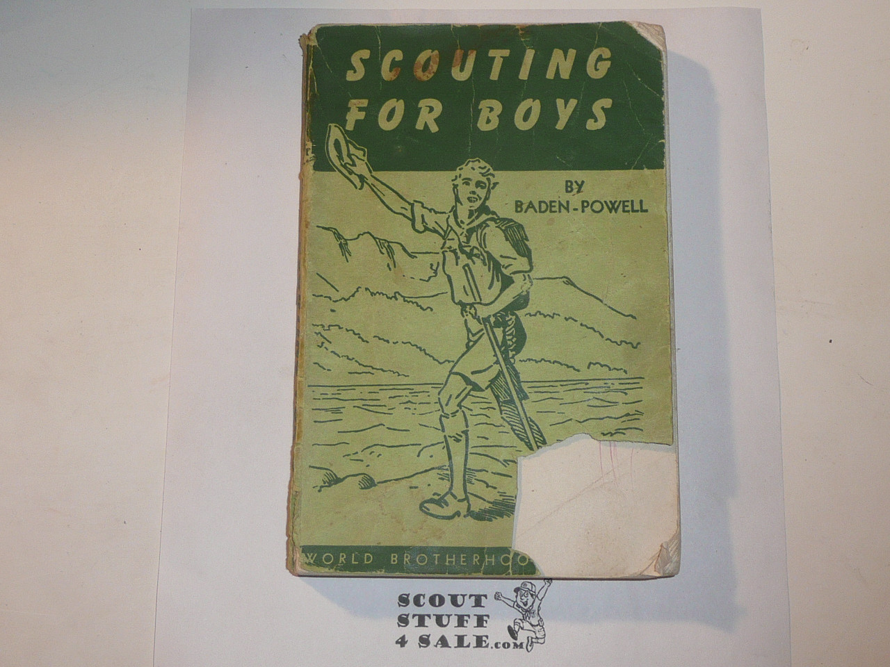 1946 Scouting for Boys, By Lord Baden-Powell, World Brotherhood Edition, damage to cover but solid copy
