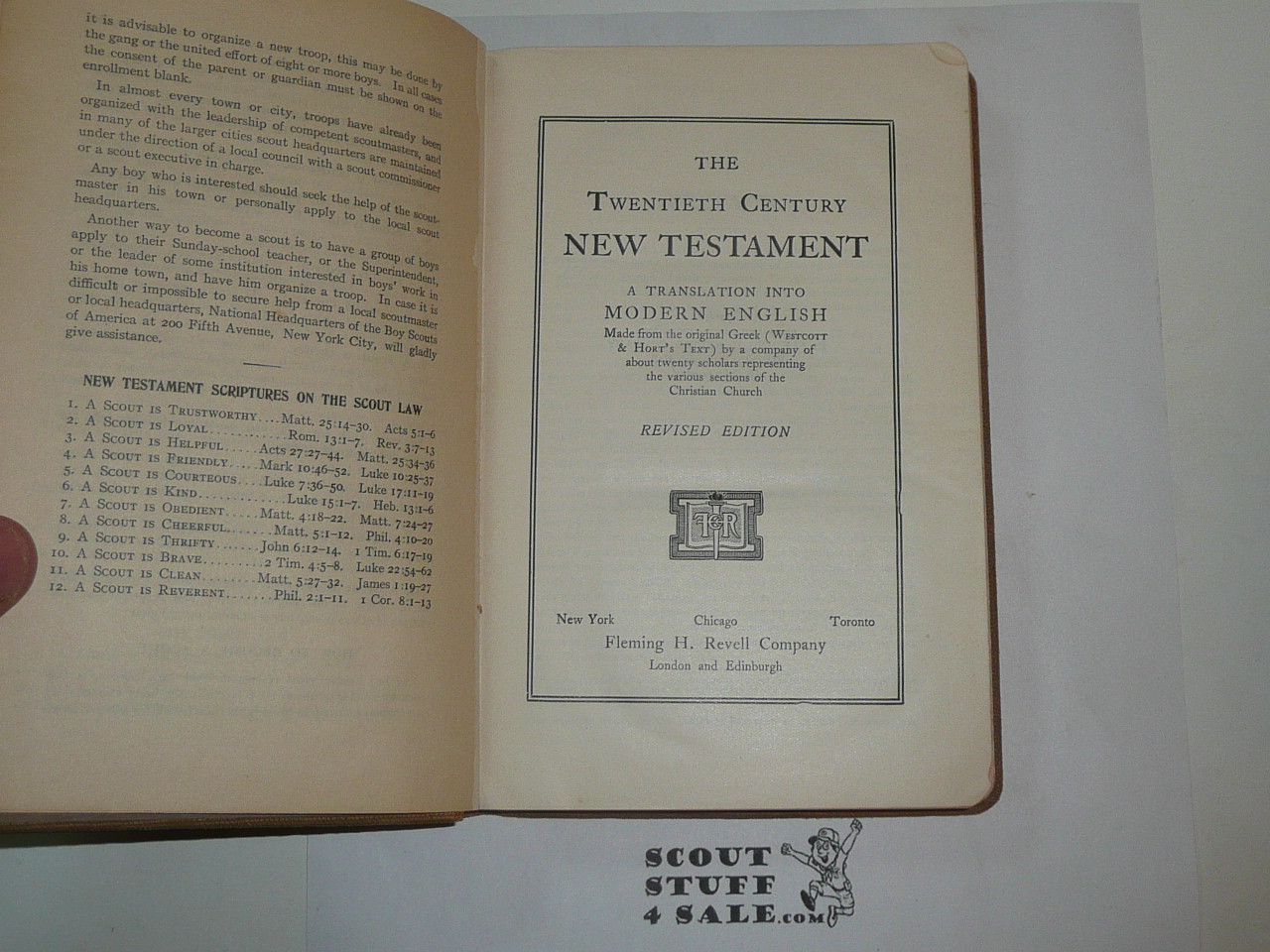 Early Teens (1910-1914) Boy Scout Bible, Harbound in very good condition, 20th Century New Testament, by Fleming H. Revell Company