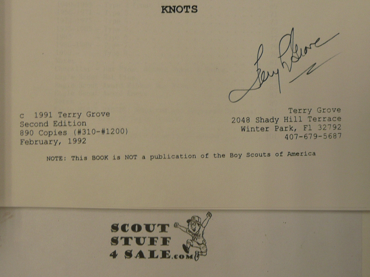 A Comprehensive Guide to the Eagle Scout Award, Second Edition, By Terry Grove,  1991, Signed by Author