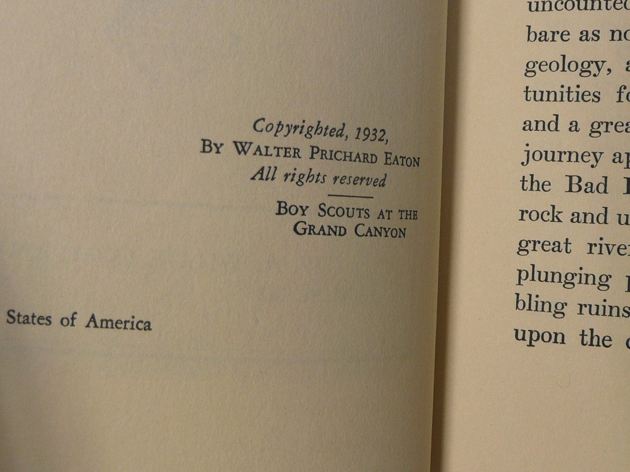 Boy Scouts at the Grand Canyon, By Walter Prichard Eaton, 1932 First Edition, Hardbound with Dust Jacket, Boy Scout Story Book