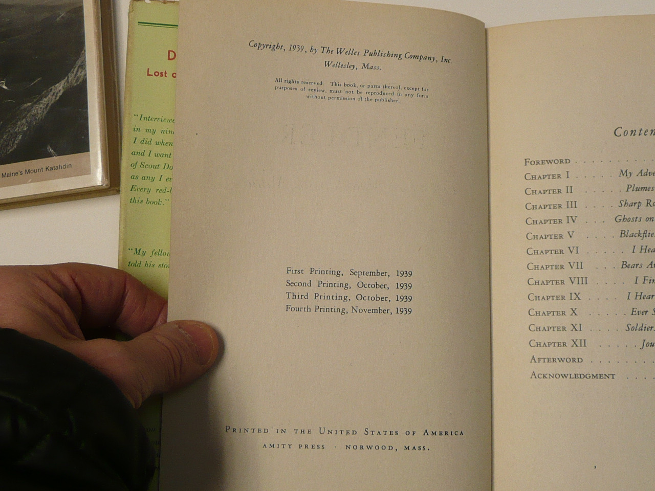 Donn Fendler Lost on a Mountain in Maine, 1939 First Edition, Fourth Printing, Hardbound with dust Jacket