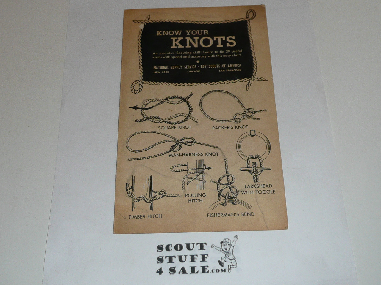 Know Your Knots visual card with 39 knots, 9-53 Printing
