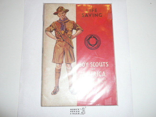 Lifesaving Merit Badge Pamphlet, Type 4, Standing Scout Cover, 3-44 Printing