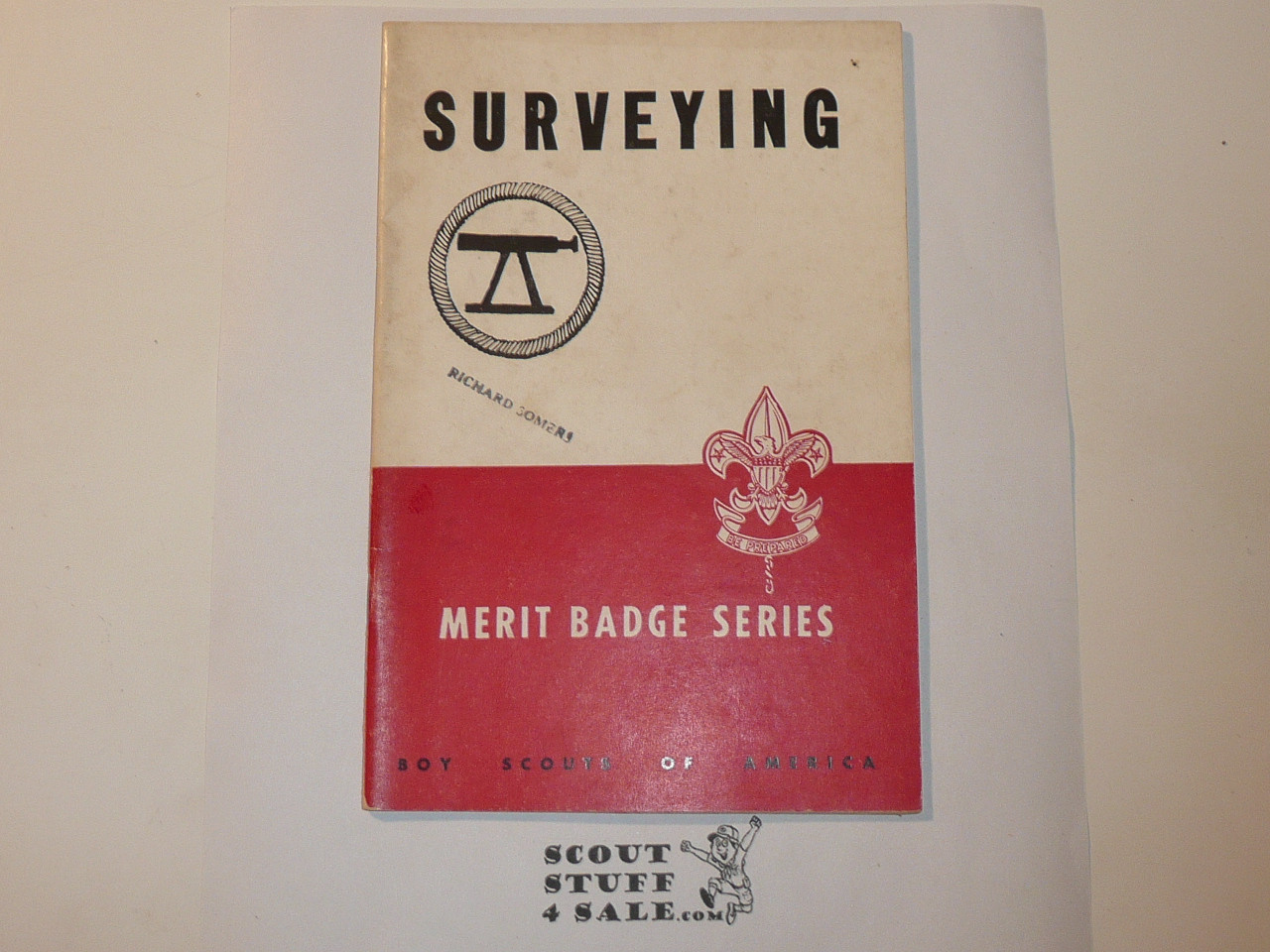 Surveying Merit Badge Pamphlet, Type 5, Red/Wht Cover, 3-45 Printing