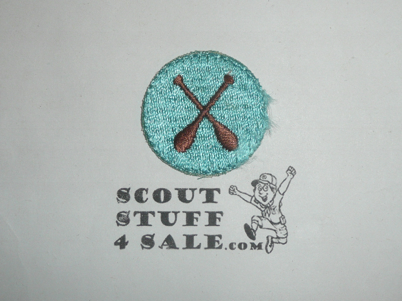 Canoeing - Type H - Fully Embroidered Plastic Back Merit Badge (1972-2002), Issued without a border