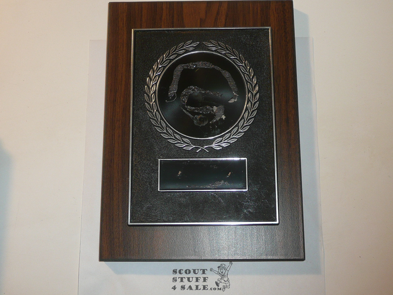 Boy Scout Plaque with space for a patch and an engraved plate, ready for presentation