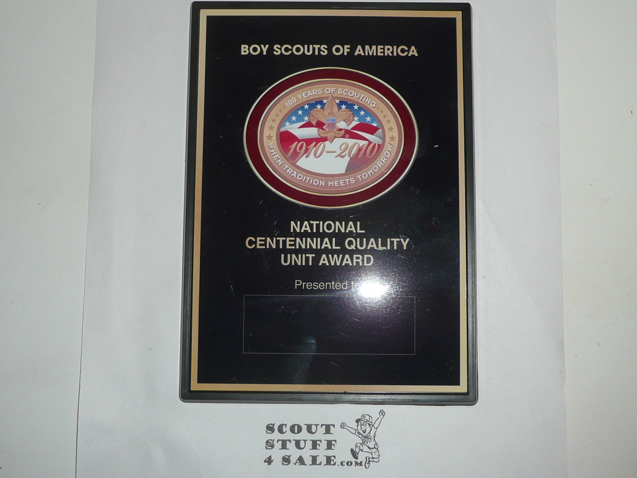 100th Boy Scout Anniversary National Centennial Quality Unit Award Plaque, Unused