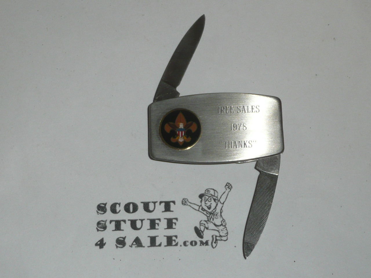 1978 Zippo Knife/File with money clip back, 1978 Tree Sale Thank You Engraved with Boy Scout Emblem, Mint in Box, Made by Zippo Lighter Company
