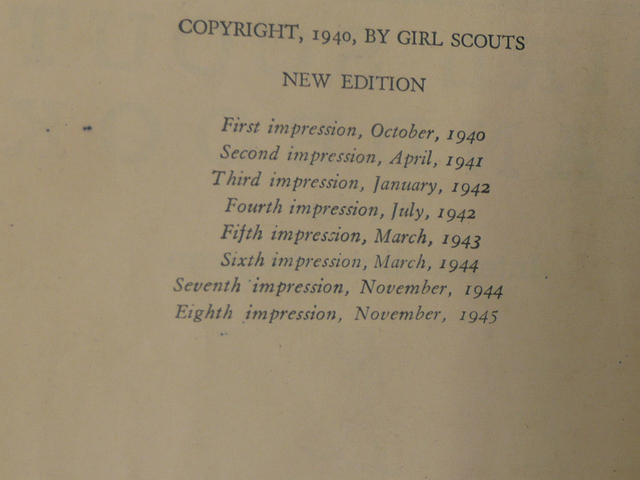 1945 Official Girl Scout Handbook, hardbound, 11-45 Printing, 8th printing,  Lite use