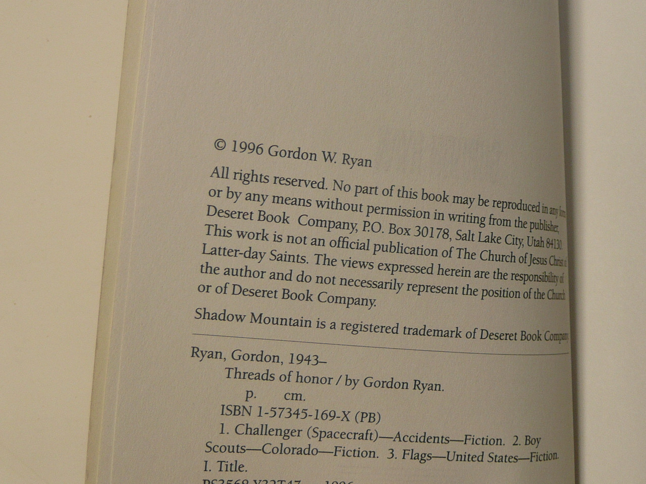 Threads of Honor, By Gordon Ryan, 1996