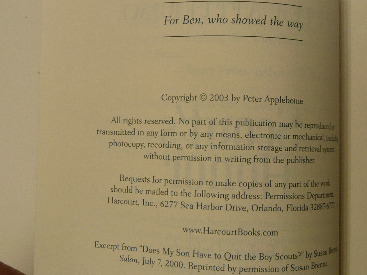 Scout's Honor, By Peter Applebome, First Printing, 2003