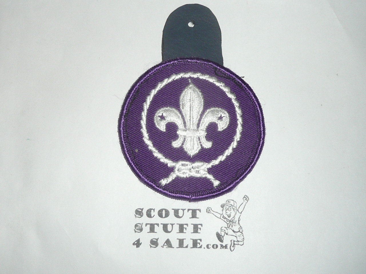 World Scouting Crest / Emblem Patch, embroidered on twill, 2 1/2", on leather with a button hole