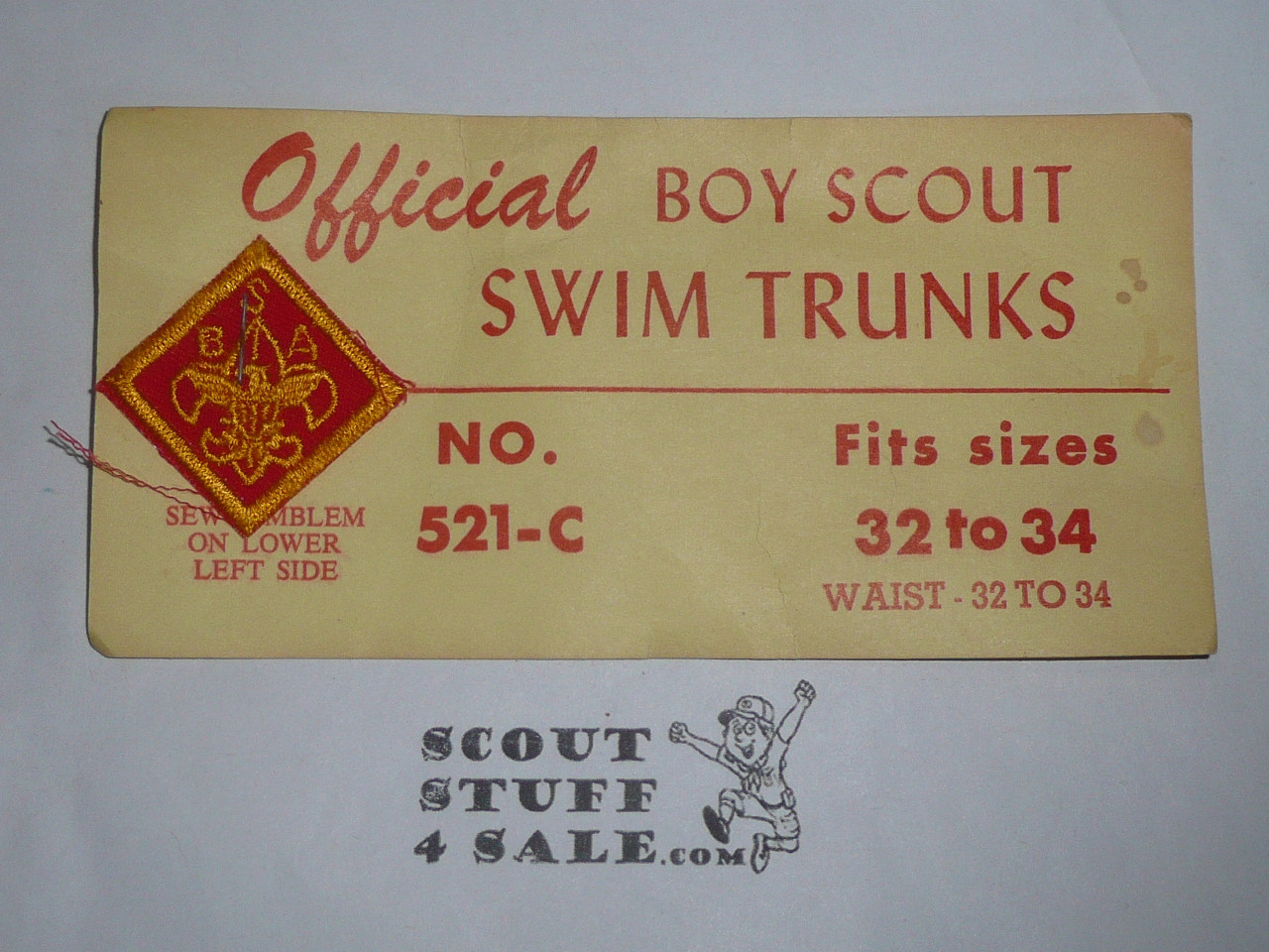 1960's Official Boy Scout Swim Trunk Emblem Patch on original card