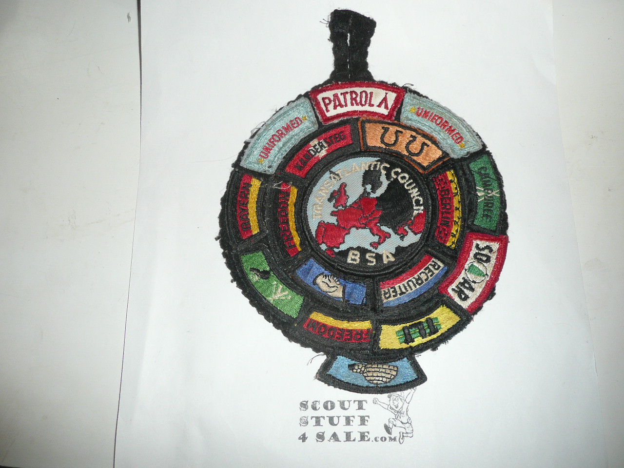 Transatlantic Council Patch surrounded by awesome group of segments, sewn to felt, includes camps Kandersteg Berlin, Bayern Freedom