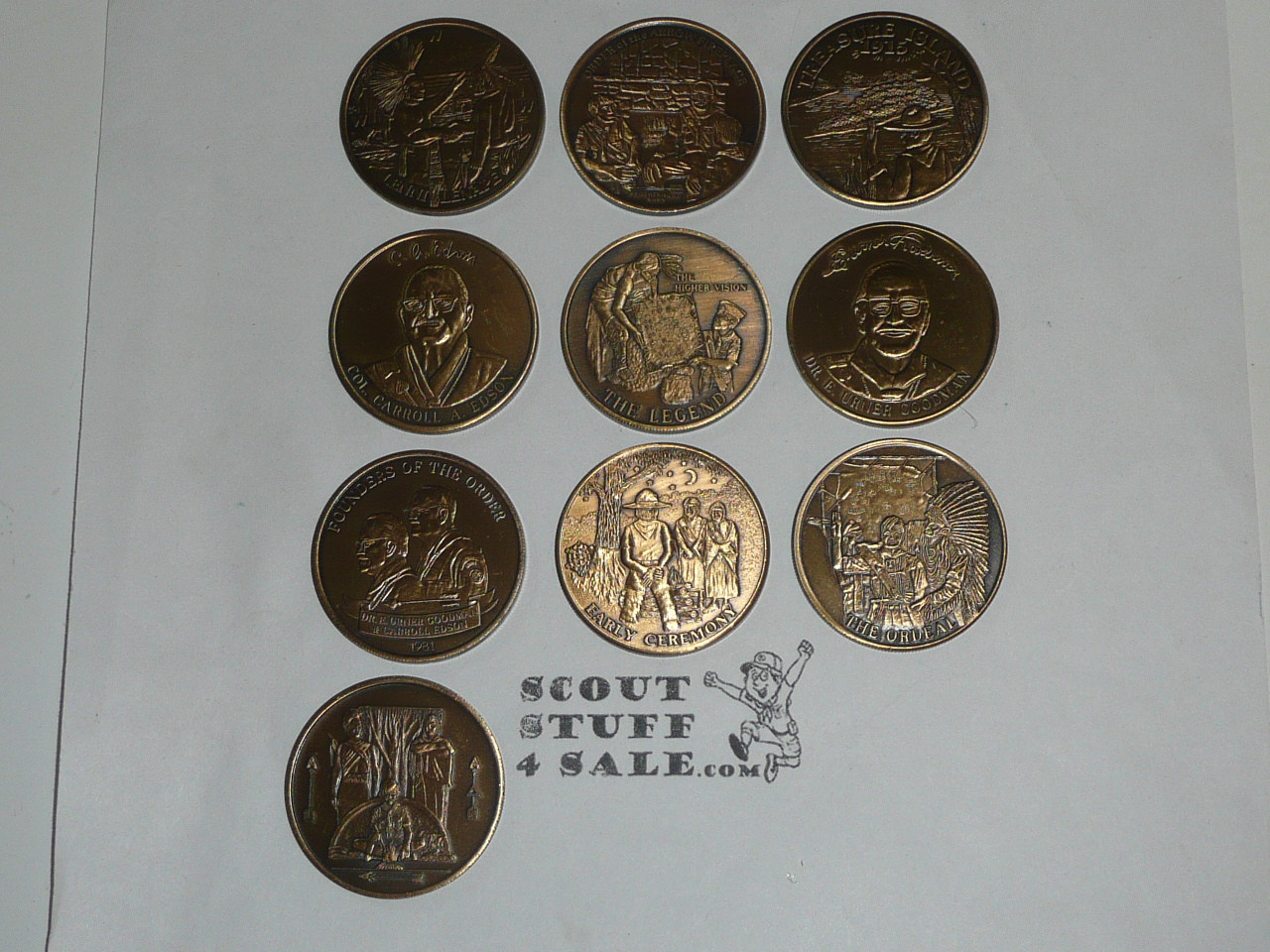 Complete Order of the Arrow 10 Coin Set, 1990 75th OA Anniversary Set