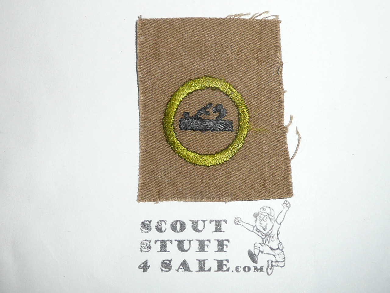 Carpentry / Woodwork - Type A - Square Tan Merit Badge (1911-1933), near mint, oversized cloth, black striped back