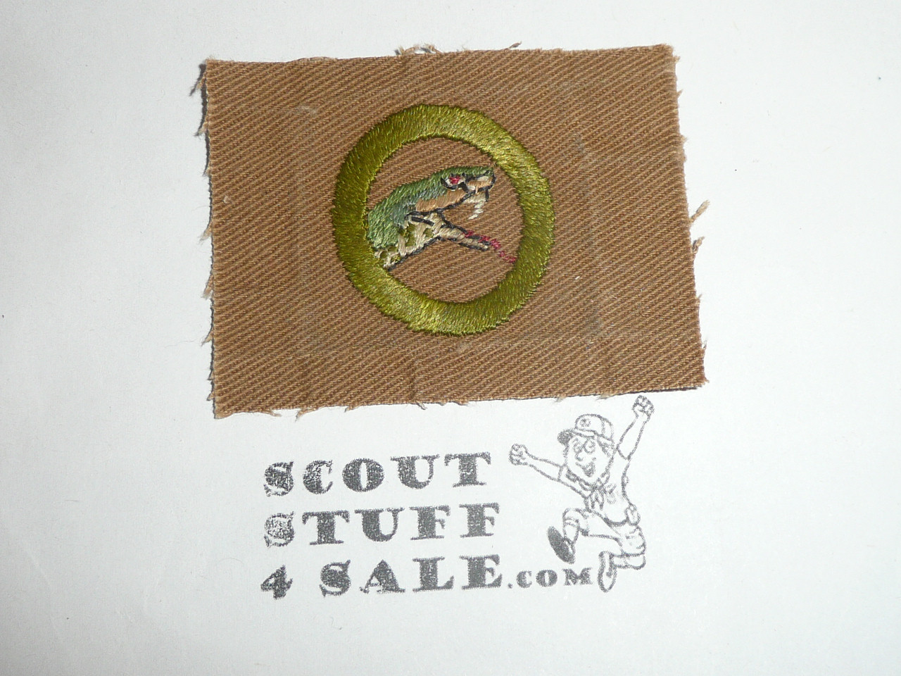 Reptile Study - Type A - Square Tan Merit Badge (1911-1933), oversized cloth, lt use