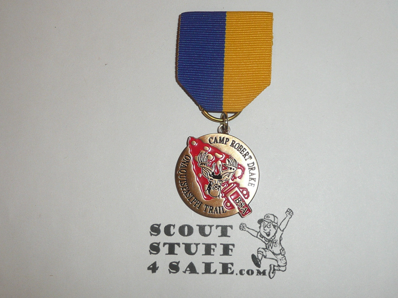 Onaquispasippi Trail Medal, Illini Lodge #55 Order of the Arrow, Camp Robert Drake, Prairielands Council, blue/gold ribbon, bronze