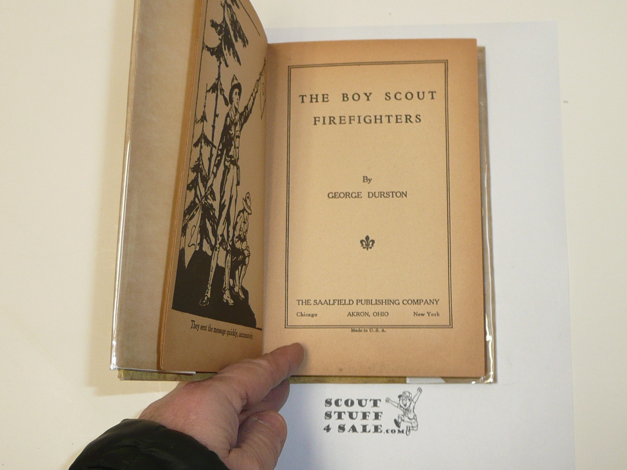 The Boy Scout Firefighters, by George Durston, 1921 First Edition, Hardbound with Dust Jacket, Boy Scout Story Book, green binding