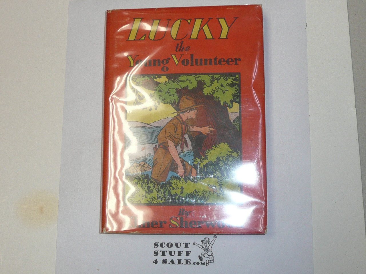 Lucky the Young Volunteer, by Elmer Sherwood, 1920's, Hardbound with Dust Jacket, Boy Scout Story Book, pink binding