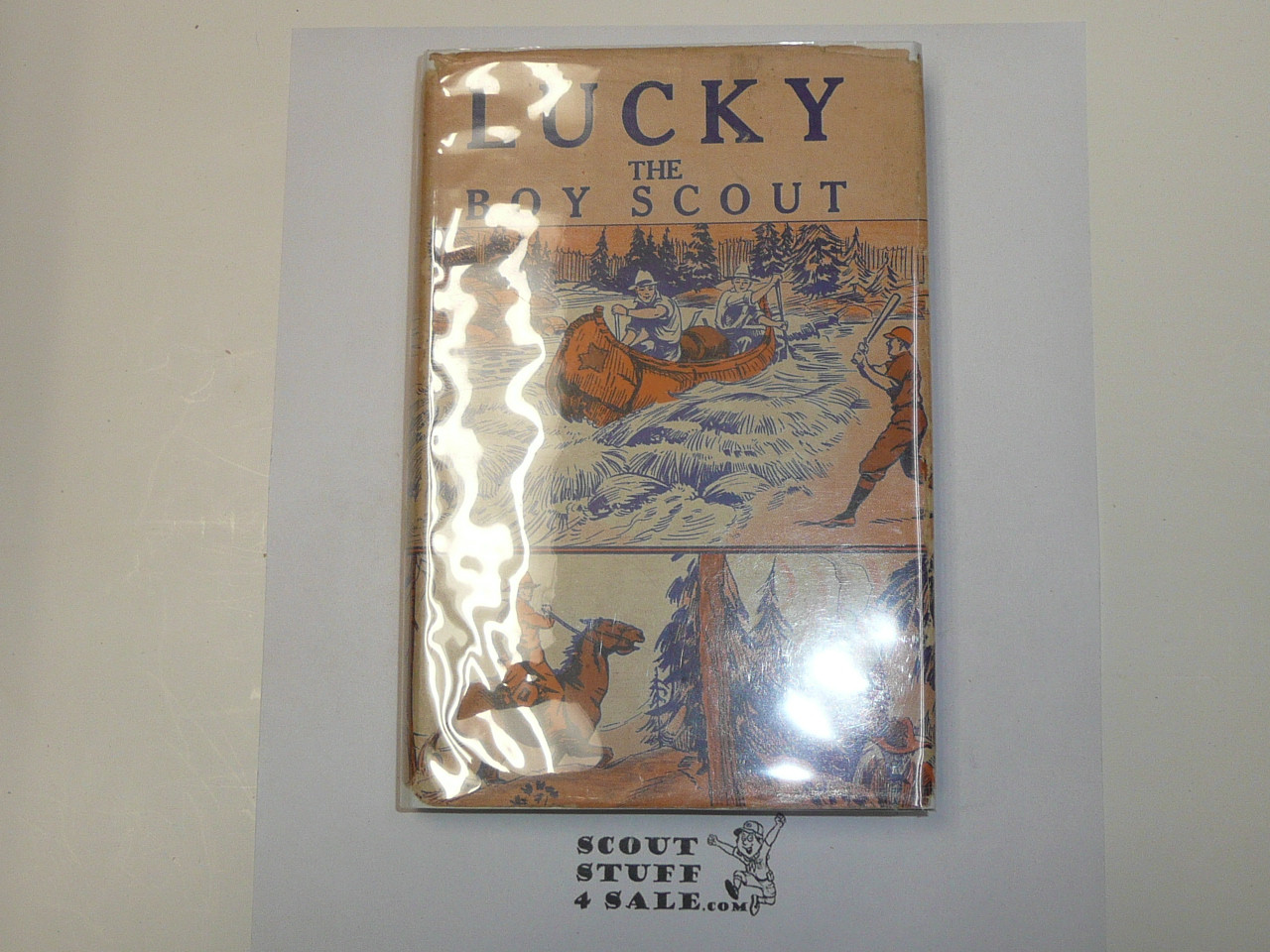 Lucky The Boy Scout, by Elmer Sherwood, 1916, Hardbound with Dust Jacket, Boy Scout Story Book, dark green binding