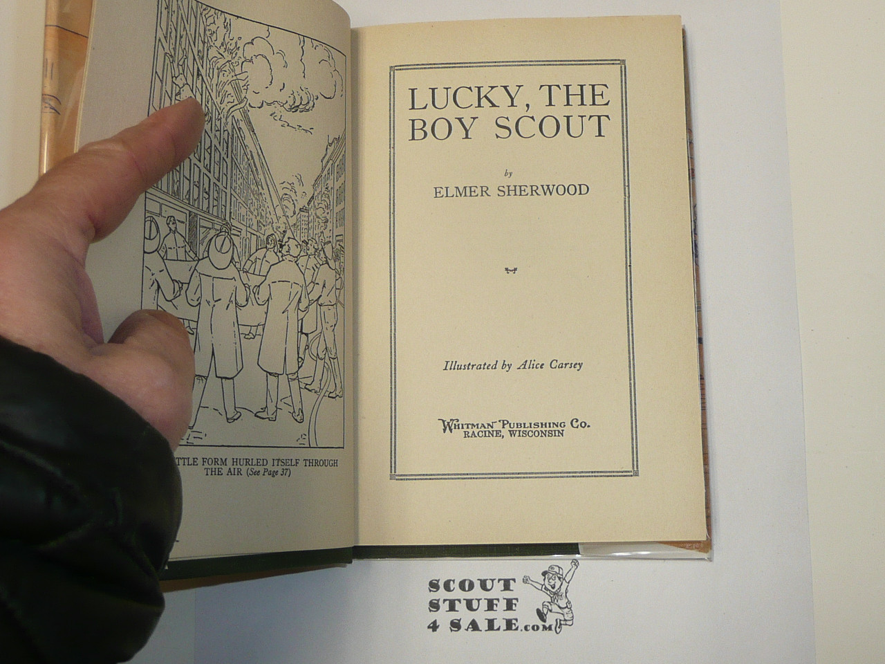 Lucky The Boy Scout, by Elmer Sherwood, 1916, Hardbound with Dust Jacket, Boy Scout Story Book, dark green binding