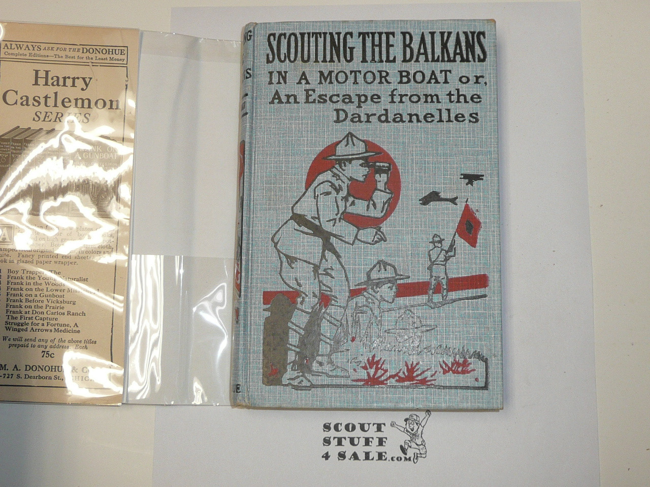 Scouting the Balkans in a Motor Boat or An Escape from the Dardanelles, by V. T. Sherman, 1913 First Edition, Hardbound with dust jacket, Boy Scout Story Book